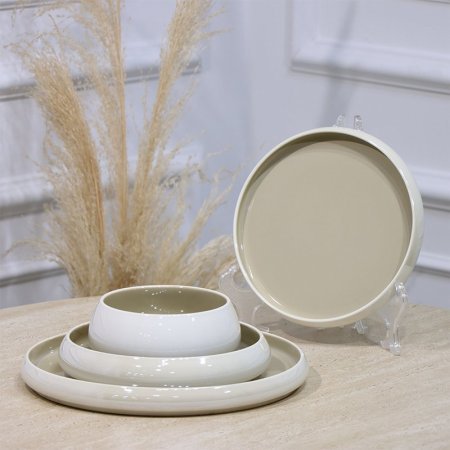 طقم صحون بورسلان /24 ابيض لميع وجه زيتي JEC7675S27-p1++